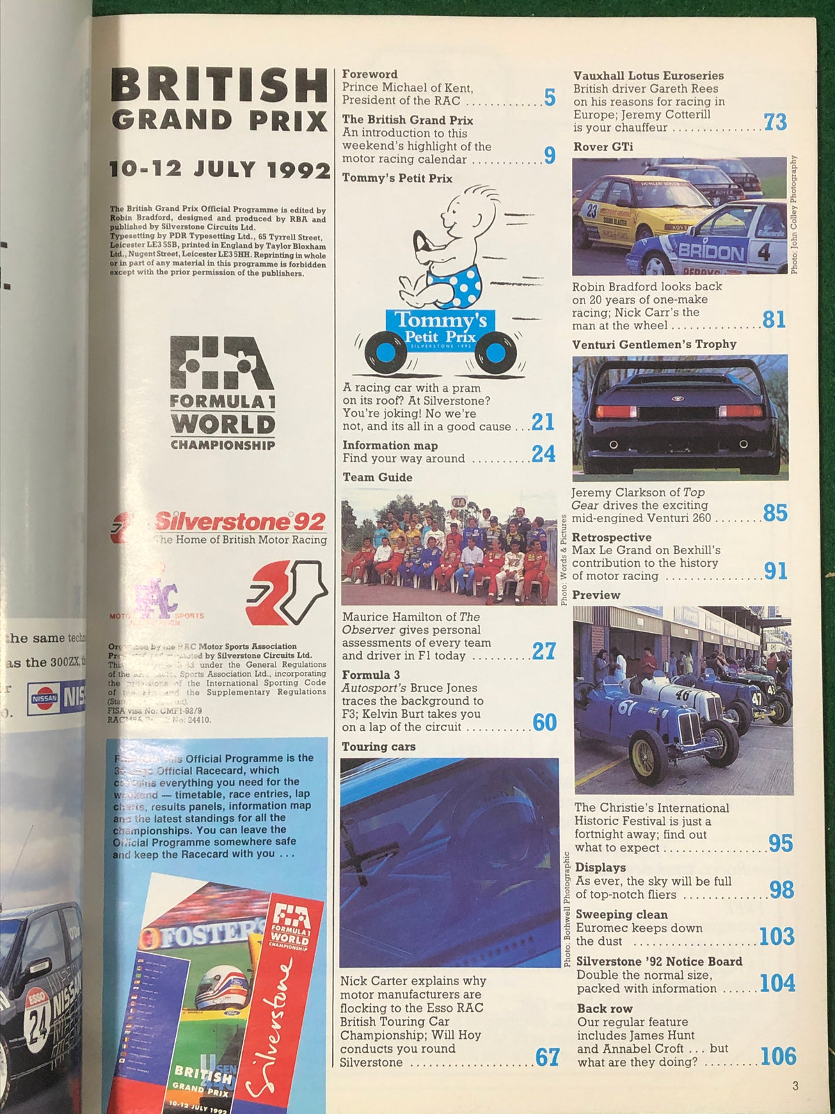 F1 1992 British Grand Prix Silverstone Program