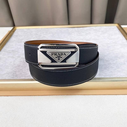 Prada Leather Belt Brushed Silver Buckle 'Black'