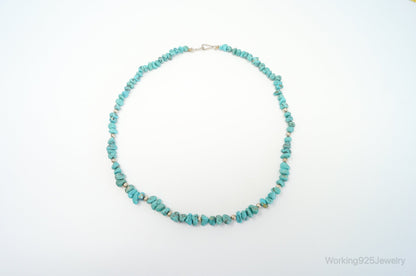 Vintage Native American Unsigned Turquoise Beaded Sterling Silver Necklace