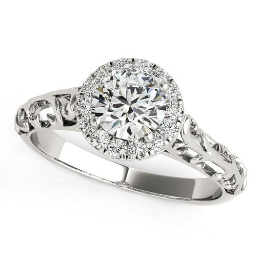 14k White Gold Halo Antique Style Round Diamond Engagement Ring (5/8 cttw) — photo 1 of 4