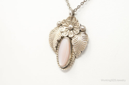 Vintage Native America F. Chee Pink Mother Of Pearl Sterling Silver Necklace — photo 2 of 6