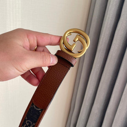 GUCCI Embellished coated-canvas and leather belt 'Brown/Blue'