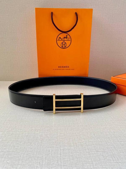 Hermes Men Gold Buckle Belt 'Black'