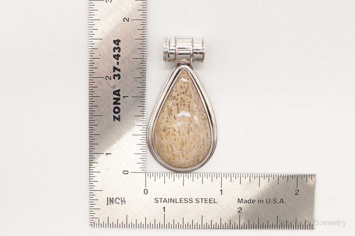 Vintage Large Fossil Sterling Silver Necklace Pendant
