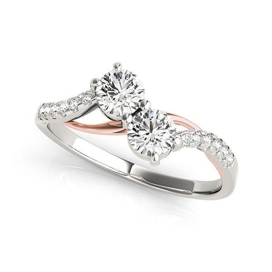 Two Stone Diamond Ring with Curved Band in 14k White And Rose Gold (5/8 cttw) — photo 1 of 6