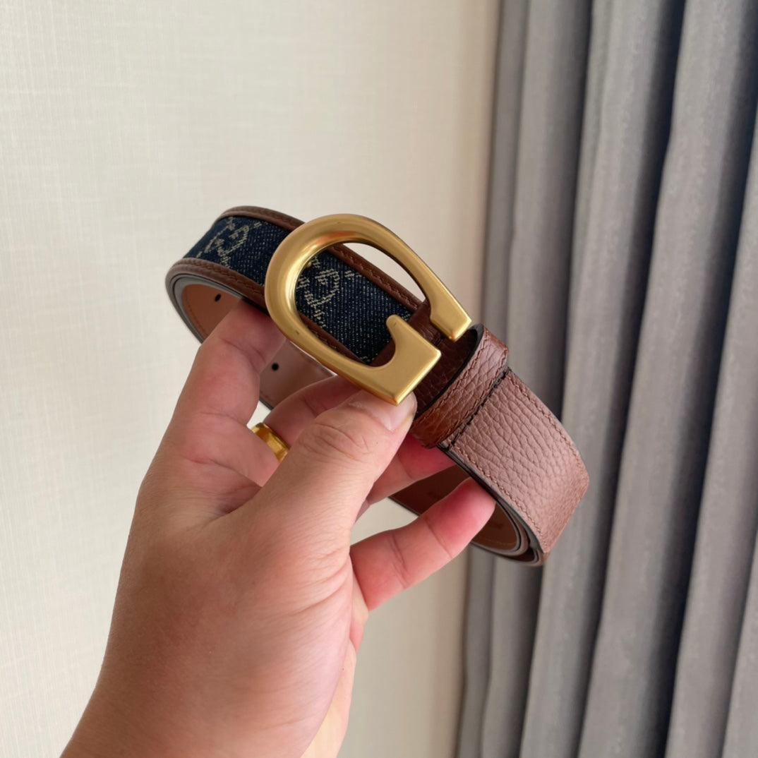 GUCCI Embellished coated-canvas and leather belt 'Brown/Blue'
