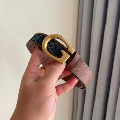 GUCCI Embellished coated-canvas and leather belt 'Brown/Blue'