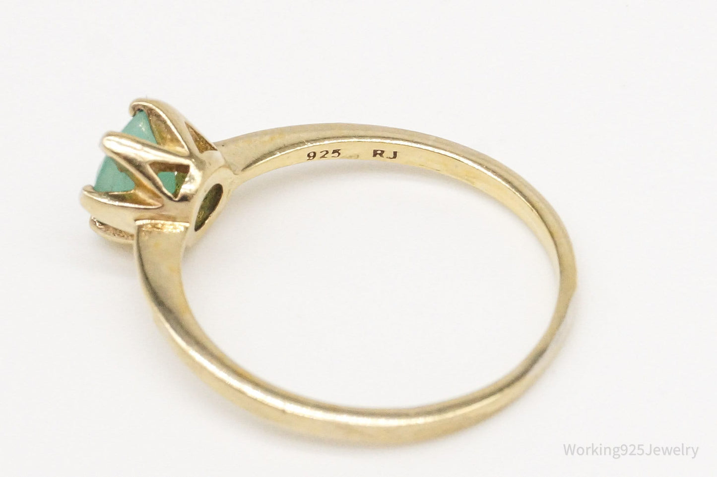 Vintage Green Jade Ring – Gold Vermeil over Sterling Silver (Size 7.25)