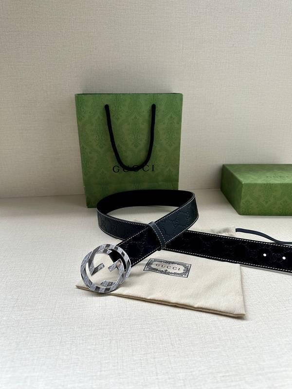 GUCCI Embellished coated-canvas and leather belt 'Black'
