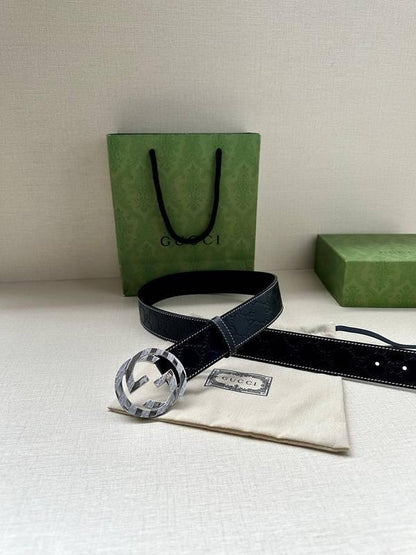 GUCCI Embellished coated-canvas and leather belt 'Black'