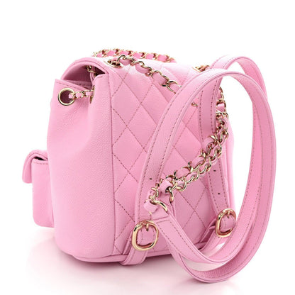 Chanel Shiny Caviar Quilted Small Duma Pockets Drawstring Backpack