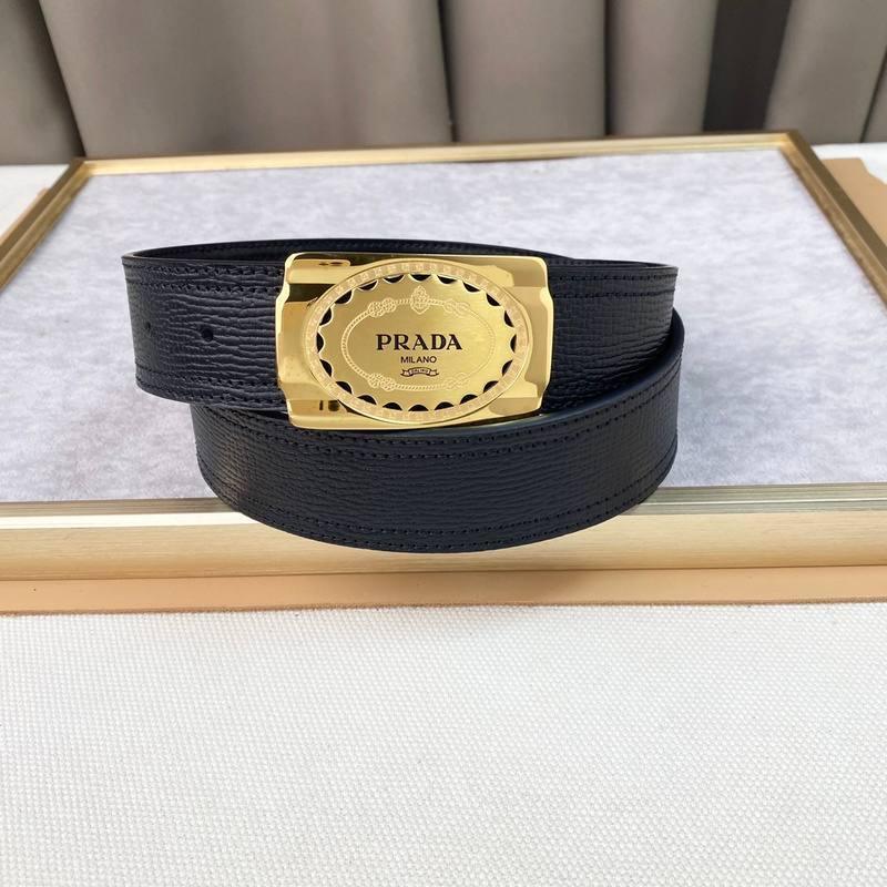 Prada Leather Belt Brushed Golden Buckle 'Black'