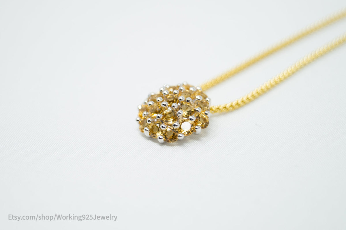 Vintage Art Deco Citrine Accented Gold Vermeil Sterling Silver Necklace