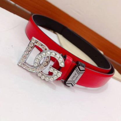 Dolce Gabbana Calfskin belt with bejeweled DG logo 'Red'