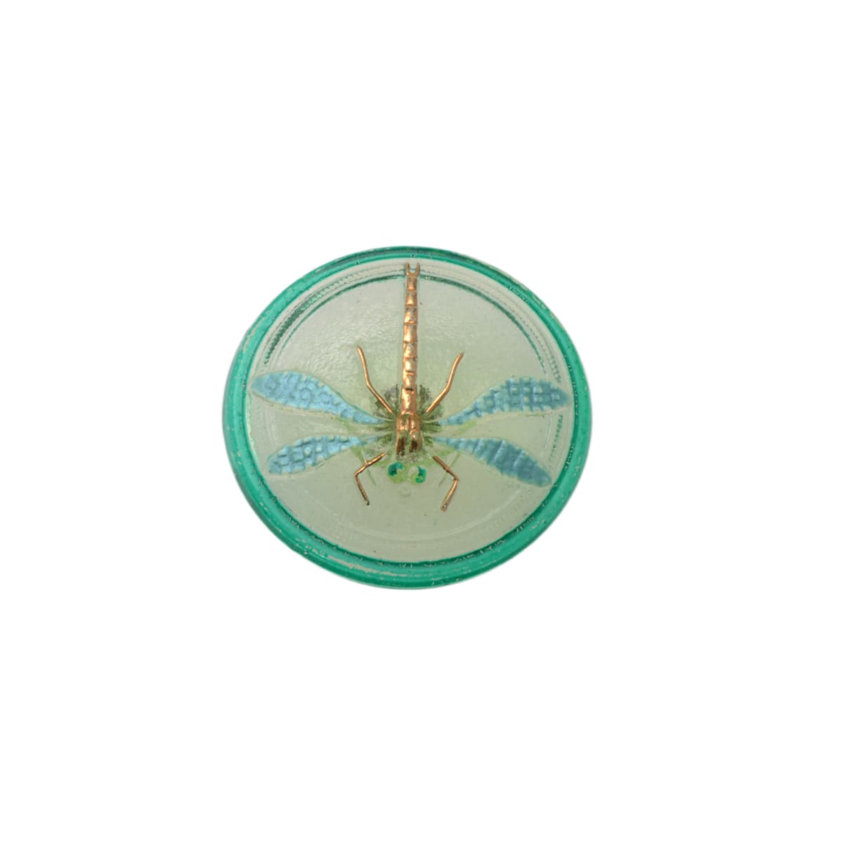 Czech Glass Dragonfly Button 31mm - Aqua Blue Clear Glass Shank Button