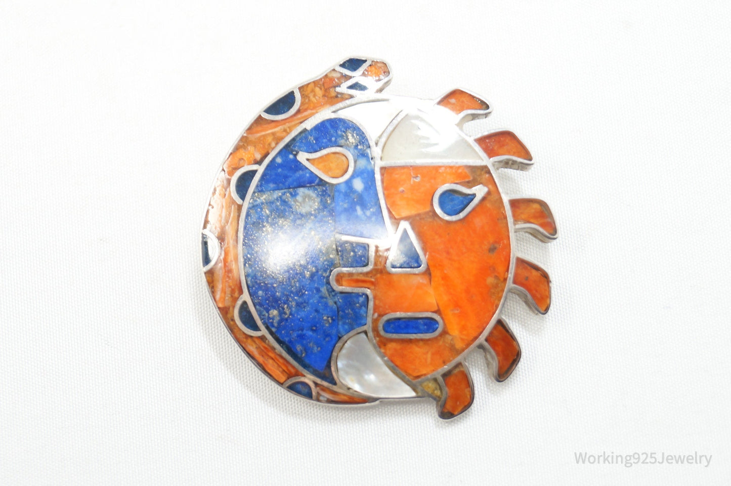 Broche/Colgante Sol y Luna Vintage Mexicano – Plata 950 – Joyería Artesanal del Suroeste