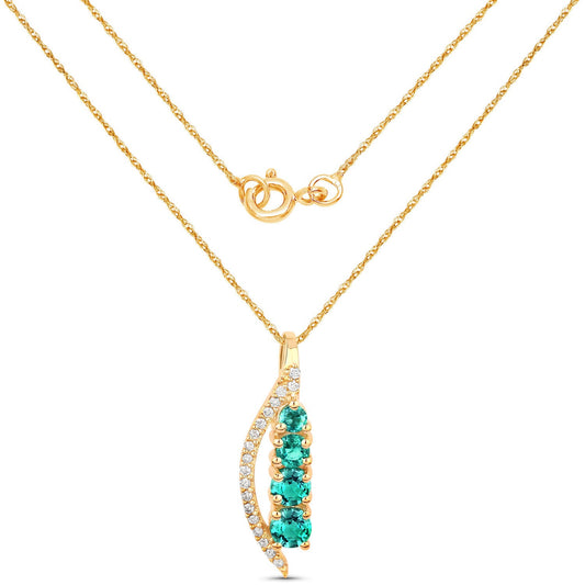 0.34 Carat Genuine Zambian Emerald and White Diamond 14K Yellow Gold Pendant