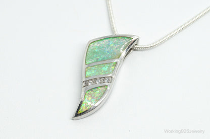 Vintage Opal Cubic Zirconia Sterling Silver Necklace