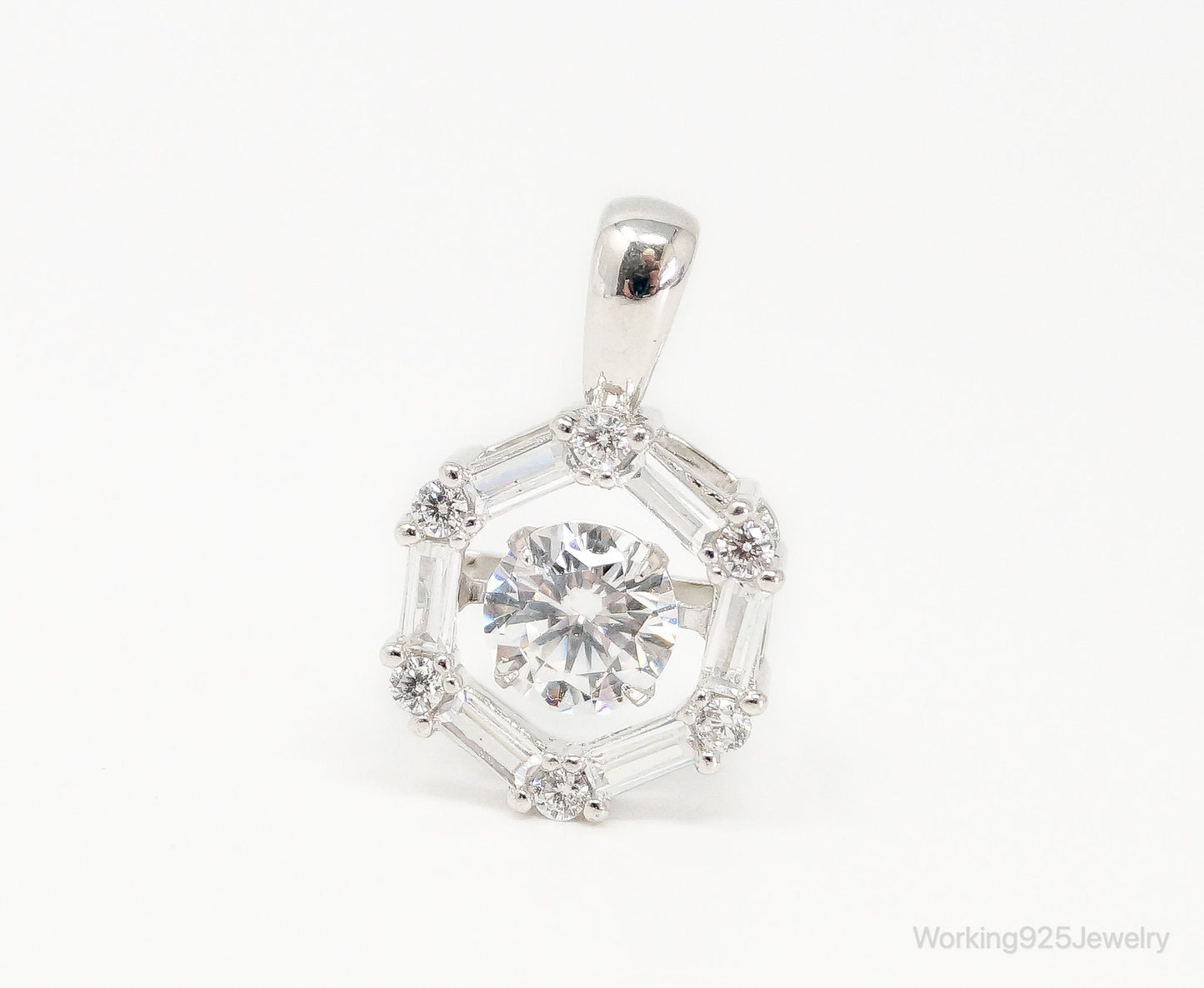 Vintage Art Deco Cubic Zirconia Sterling Silver Necklace Pendant