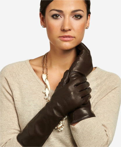 Leonora (brown) - Italian cashmere lined 6-button length leather gloves — photo 2 of 8