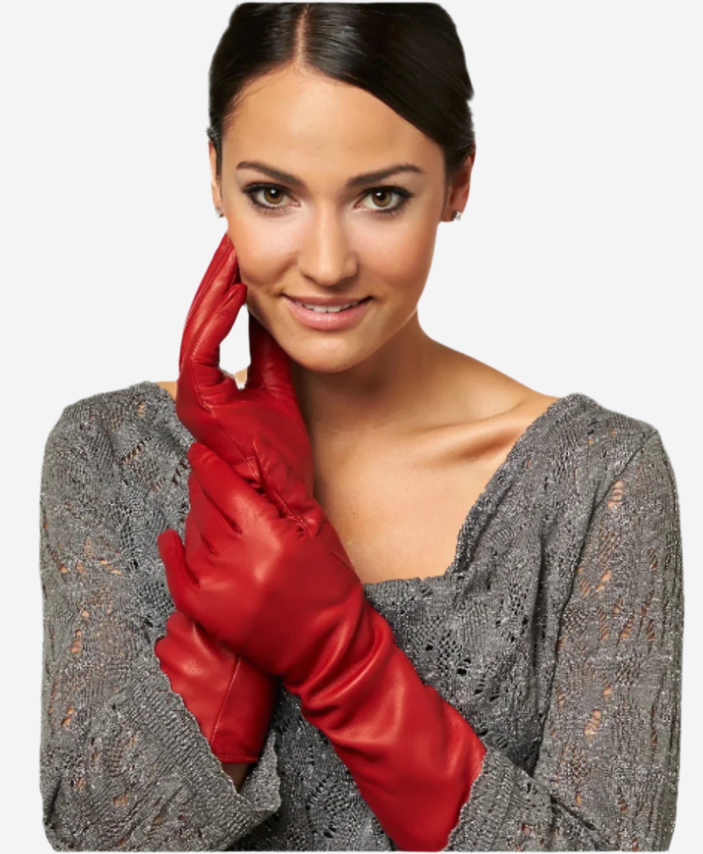 Leonora (red) - Italian cashmere lined 6-button length leather gloves — photo 3 of 9