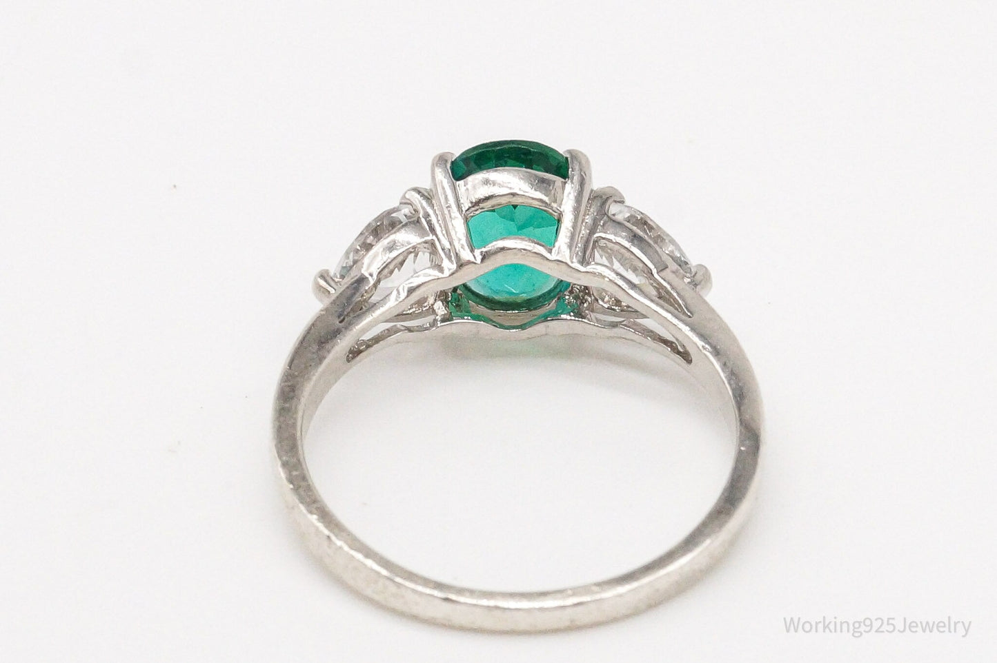 Vintage SAI Lab Emerald White Sterling Silver Ring - Size 7.75