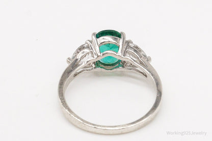 Vintage SAI Lab Emerald White Sterling Silver Ring - Size 7.75