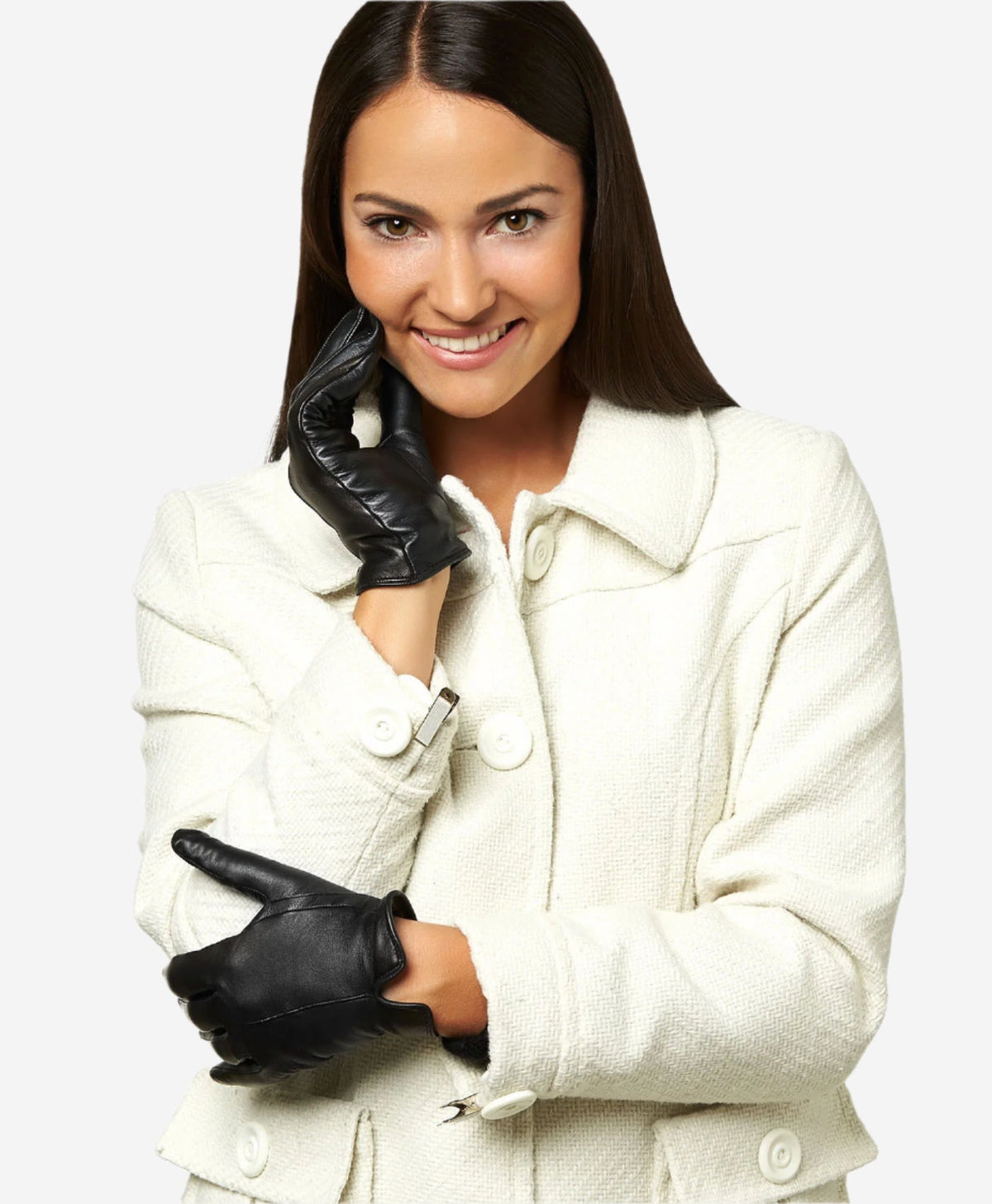 FC34 (black) - Women's Italian touchscreen cashmere lined leather gloves — photo 2 of 9