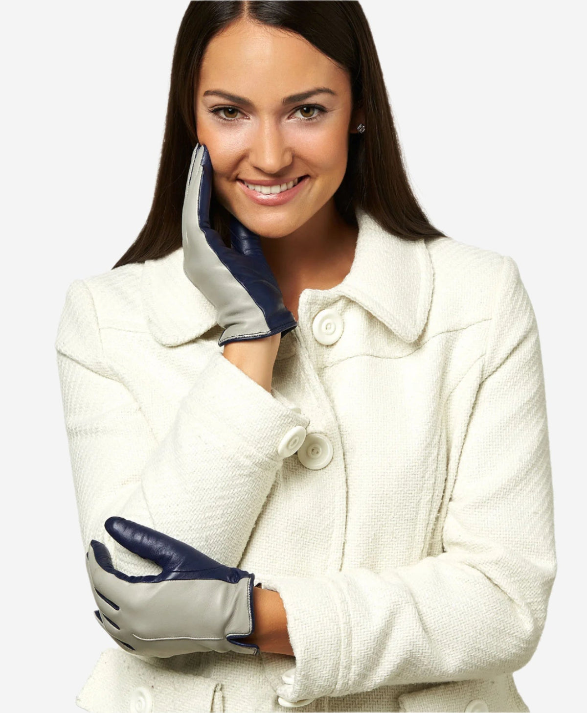 FC34 (grey) - Women's Italian touchscreen cashmere lined leather gloves — photo 3 of 10
