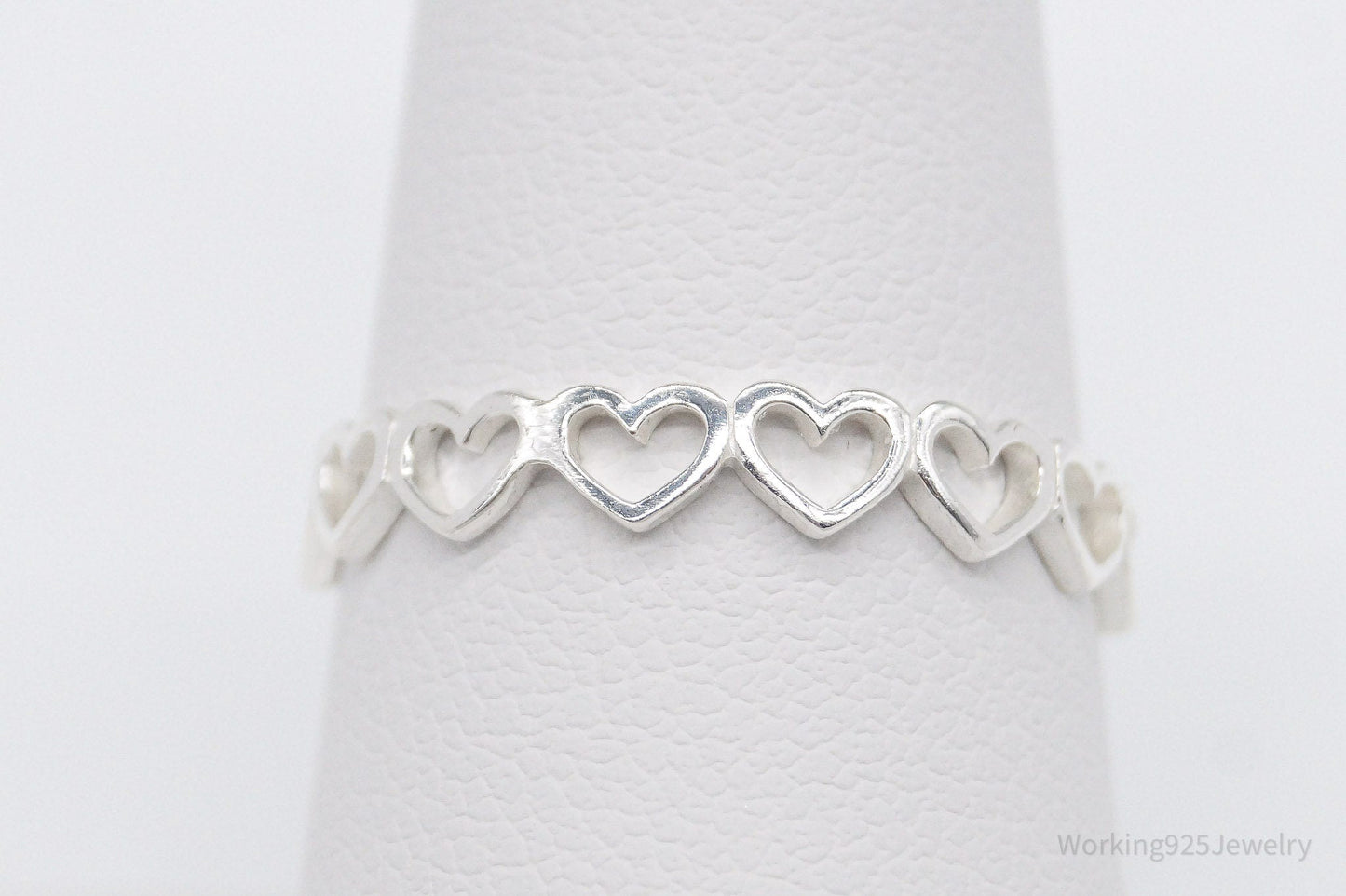 Vintage STE BEE Open Hearts Pattern Sterling Silver Band Ring - Size 8