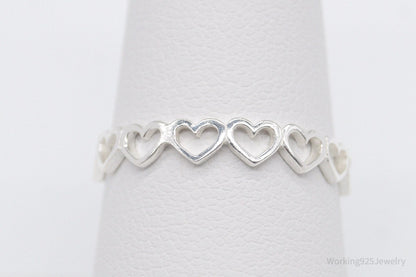 Vintage STE BEE Open Hearts Pattern Sterling Silver Band Ring - Size 8