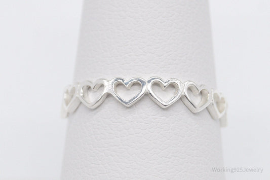 Vintage STE BEE Open Hearts Pattern Sterling Silver Band Ring - Size 8