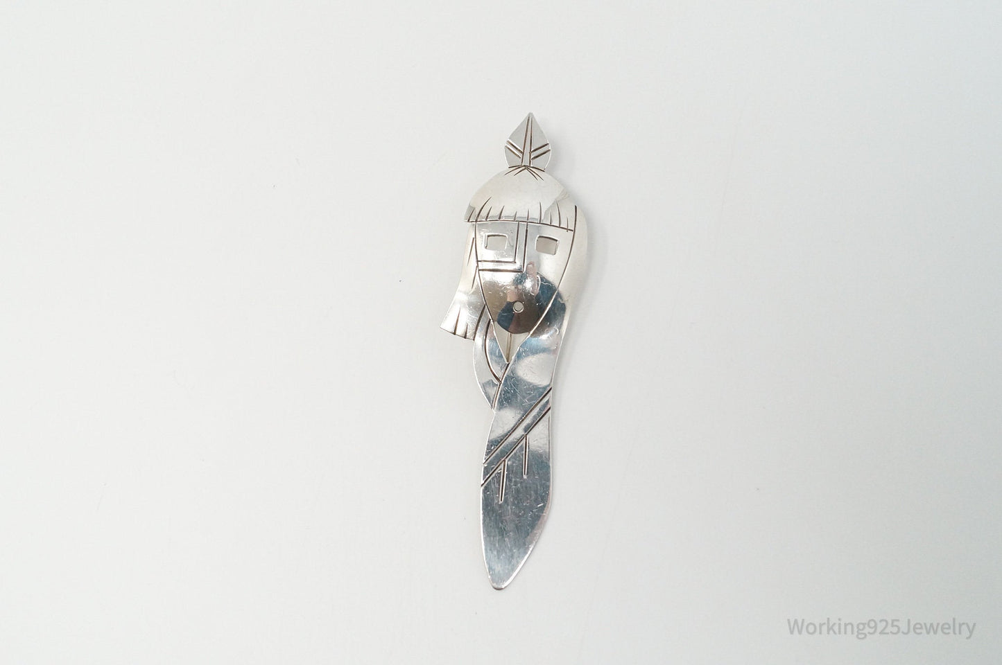 Vintage Native American RMJ Handmade Sterling Silver Brooch Pendant