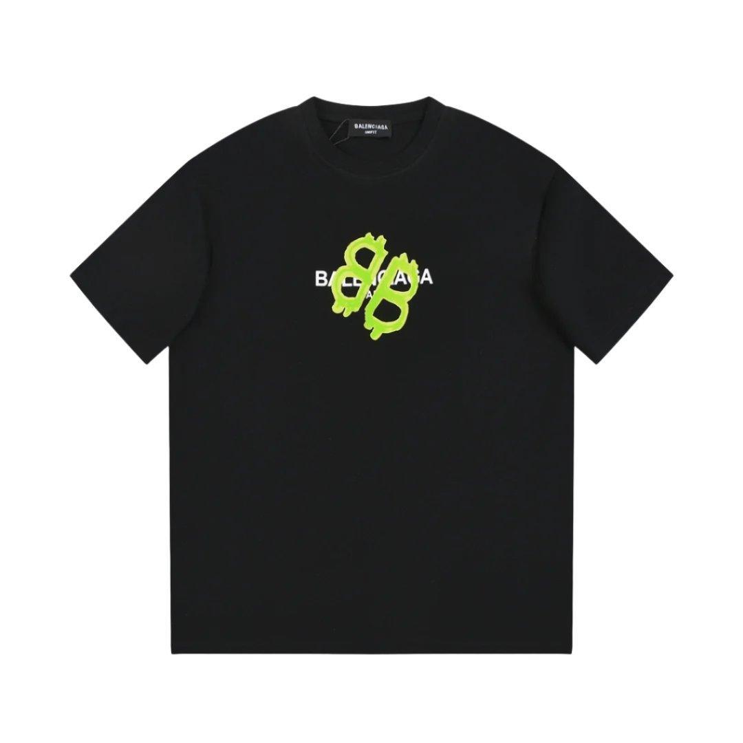 Balenciaga Black & Green T-Shirt Without Collar