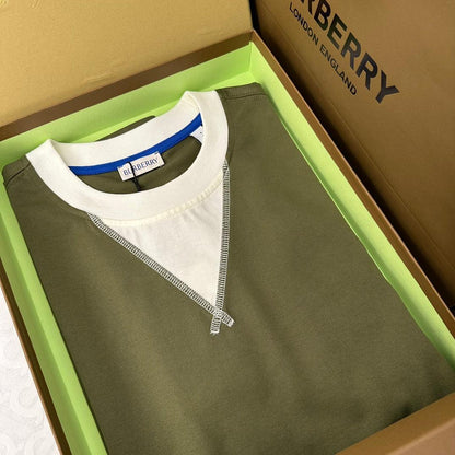 Burberry Green & White T-Shirt Without Collar - Premium Cotton Comfort