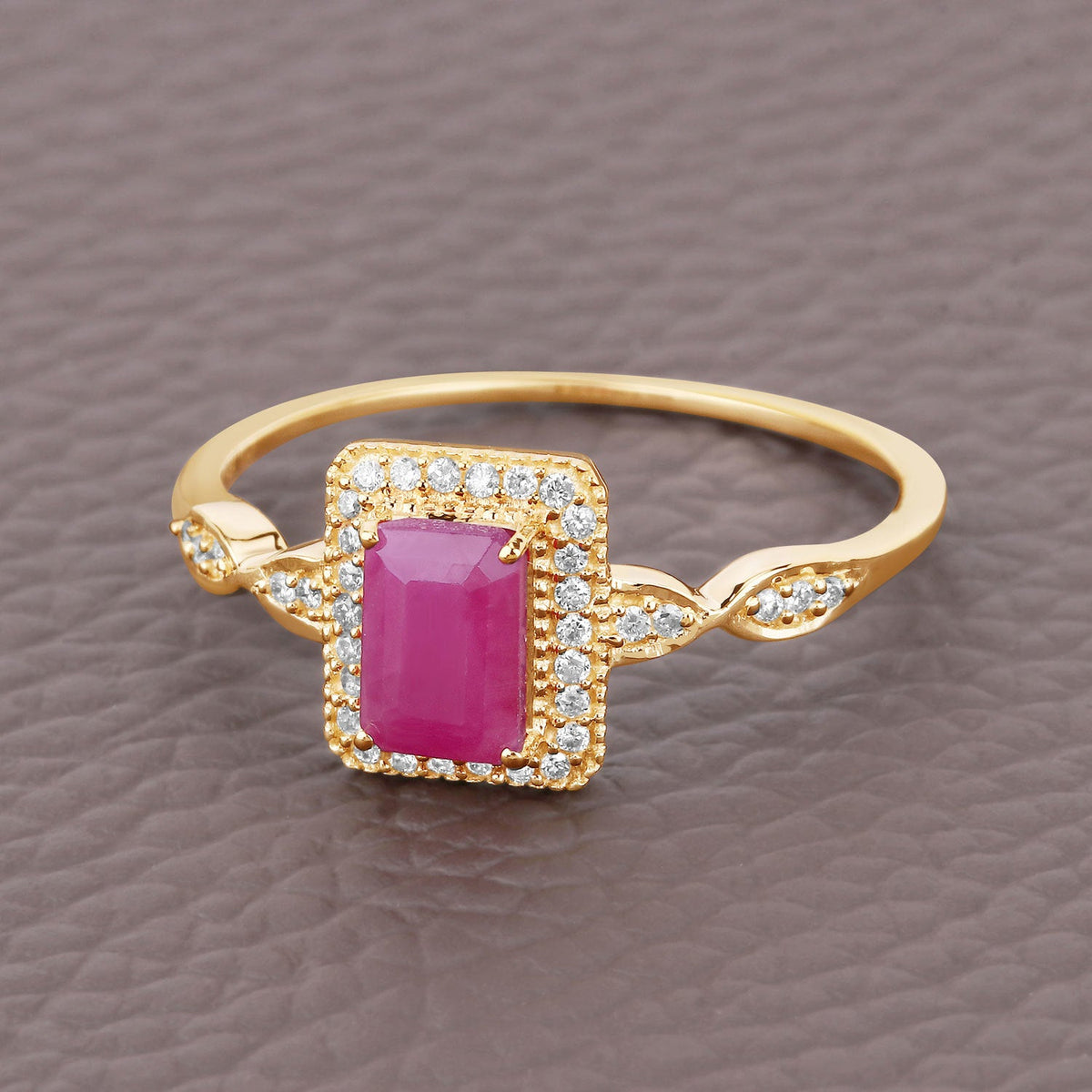 0.75 Carat Genuine Ruby and White Diamond 14K Yellow Gold Ring
