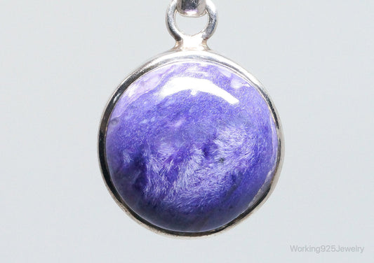 Vintage Large Purple Gemstone Sterling Silver Necklace Pendant