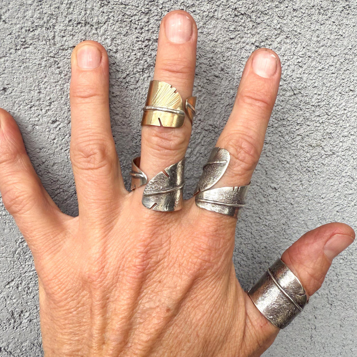 Ancient Bronze Feather Ring | Mixed Metal Feather Jewelry