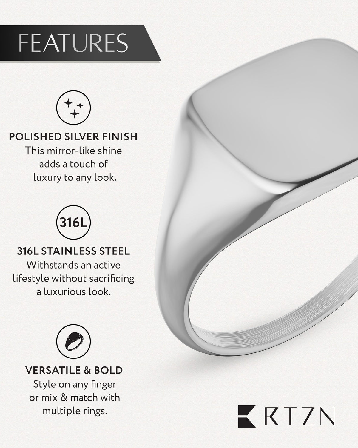 Silver Square Signet Rings (Polished)