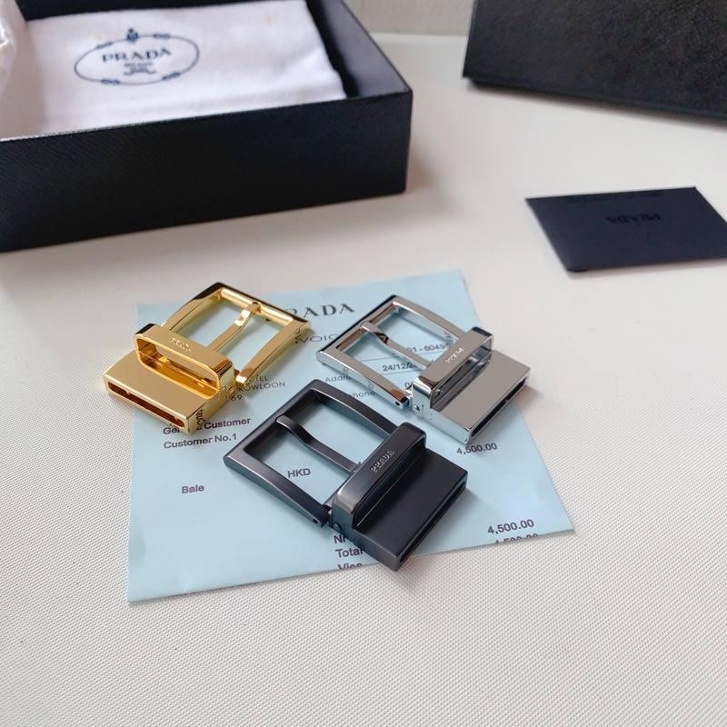 Prada Leather Reversible Belt With Triple Buckles 'Black/Blue'