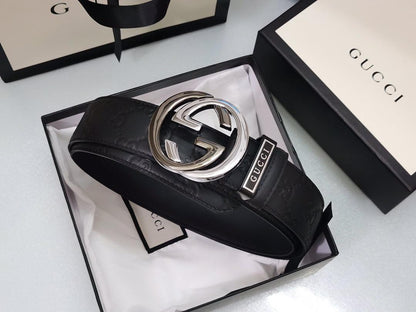 GUCCI Embellished coated-canvas and leather belt 'Black'