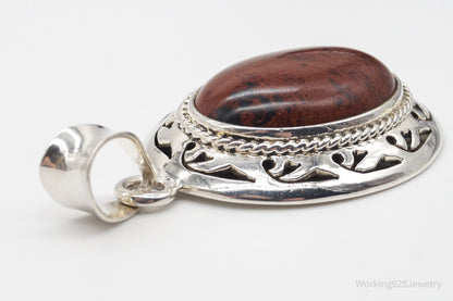Vintage Large Mahogany Obsidian Sterling Silver Necklace Pendant