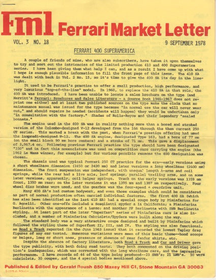 Ferrari Market Letter Vol.  3 N.18