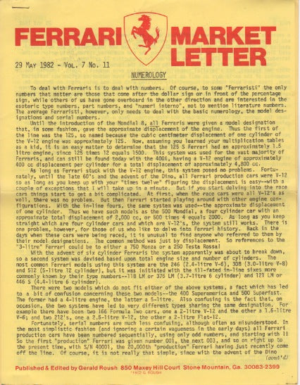 Ferrari Market Letter Vol.  7 N.11