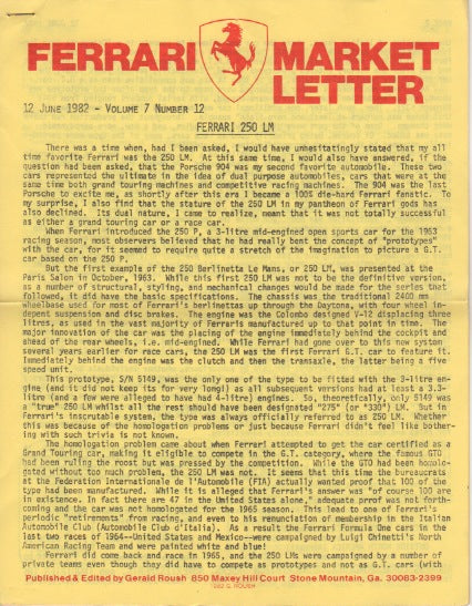 Ferrari Market Letter Vol.  7 N.12