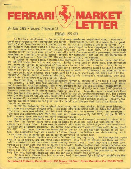 Ferrari Market Letter Vol.  7 N.13