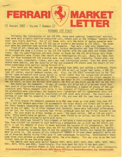 Ferrari Market Letter Vol.  7 N.17
