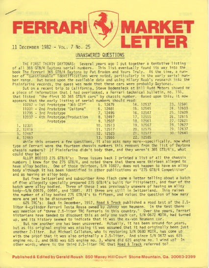 Ferrari Market Letter Vol.  7 N.25