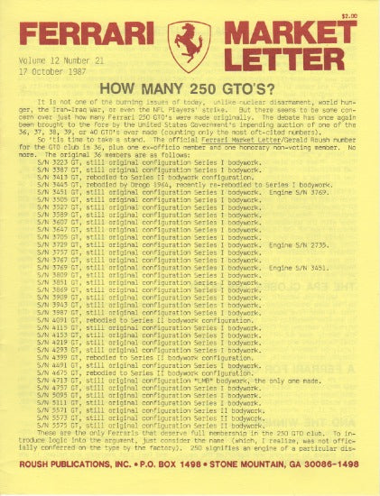 Ferrari Market Letter Vol. 12 N.21