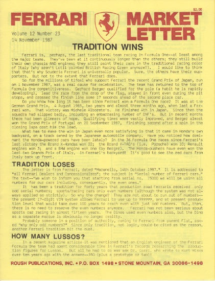 Ferrari Market Letter Vol. 12 N.23